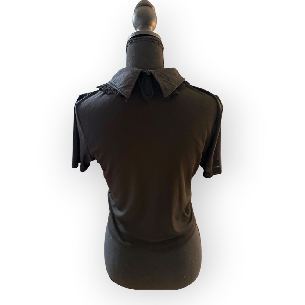 Goth Whimsigoth Black Mesh Crop Top Lace Collar Bow Grunge Punk Baddie Emo Y2K L - Picture 3 of 9